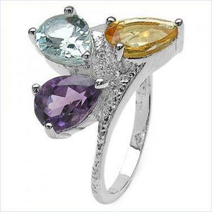 White Gold Rhodium Over Solid Sterling Silver 0.9 CTW Amethyst 0.9 CTW Citrine